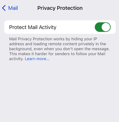 Toggle Off Mail Privacy Protection on iPhone