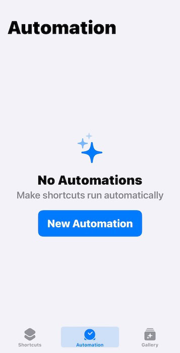 Clicking New Automation Shortcuts