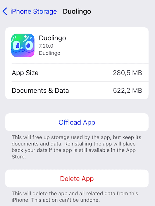 Offload or delete an app that's consuming significant data or you don't use