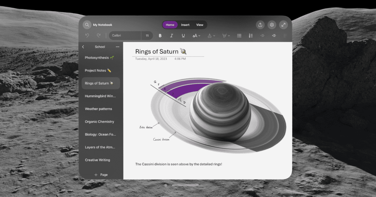 Microsoft’s Note-Taking App ‘OneNote’ Now Available on Apple Vision Pro