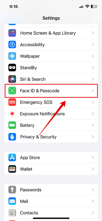 Open Face ID and Passcode