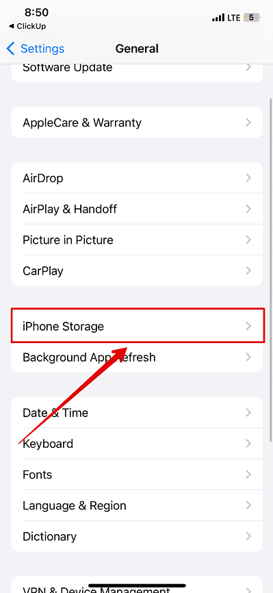 Open iPhone storage