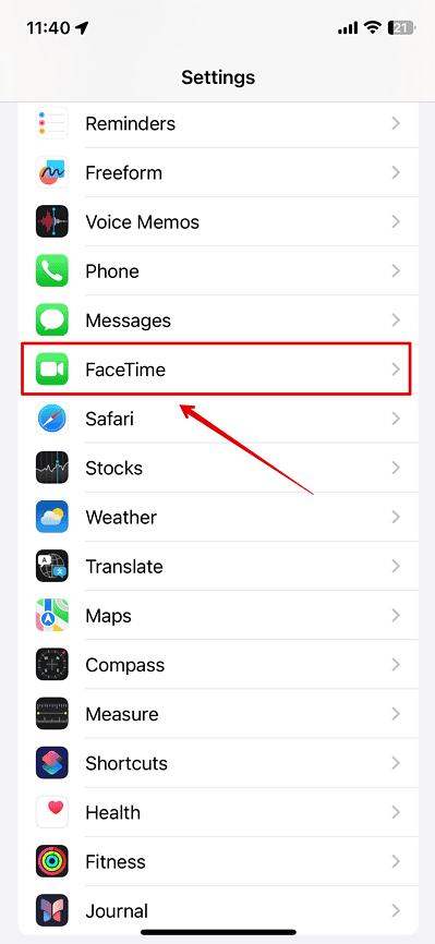 Open settings app and go to facetime