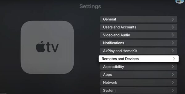 Clicking Remotes and Devices Section tvOS