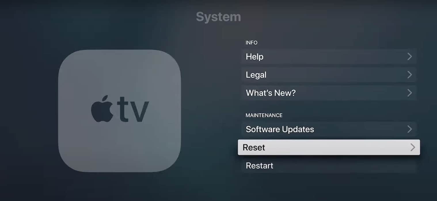 Clicking the Reset Section Apple TV