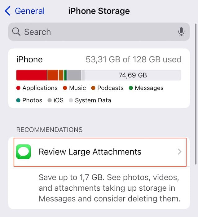 Opt to Review Large Attachments in your iPhone Storage