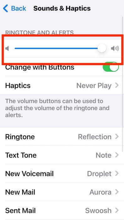 Adjusting Ringtone and Alerts Slider