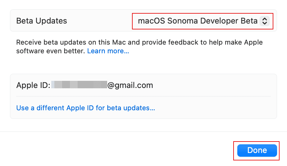 Select macOS Sonoma Developer Beta