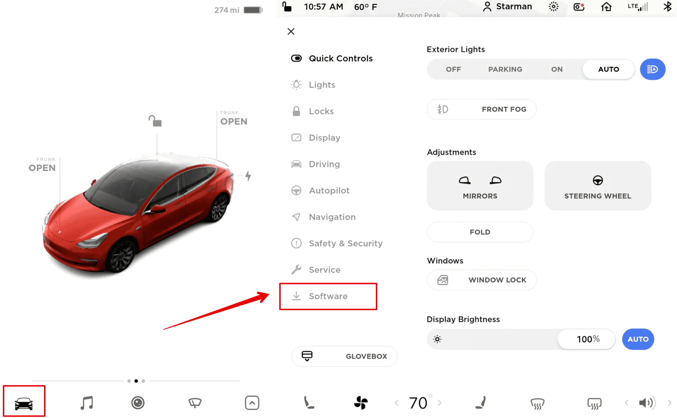 Software update Tesla