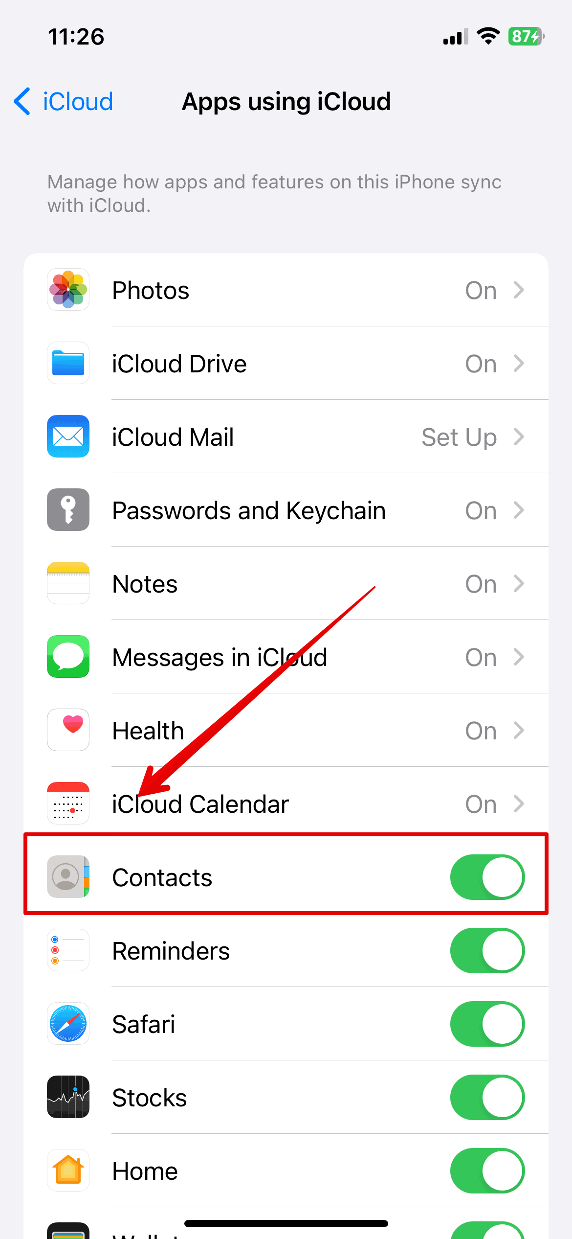 Sync contacts to iCloud