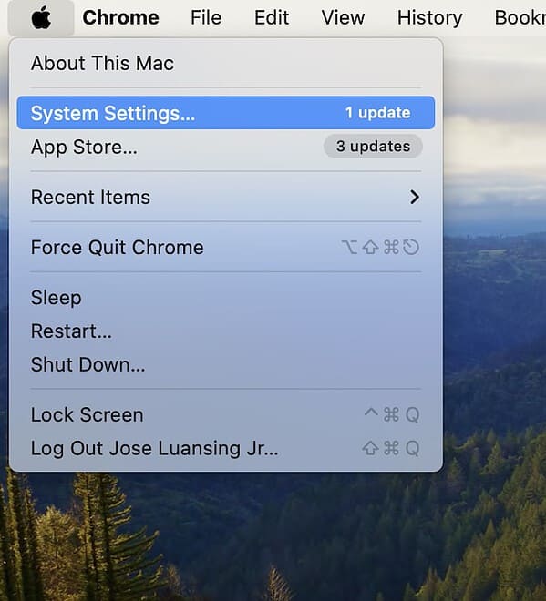 Clicking System Settings Menu Mac
