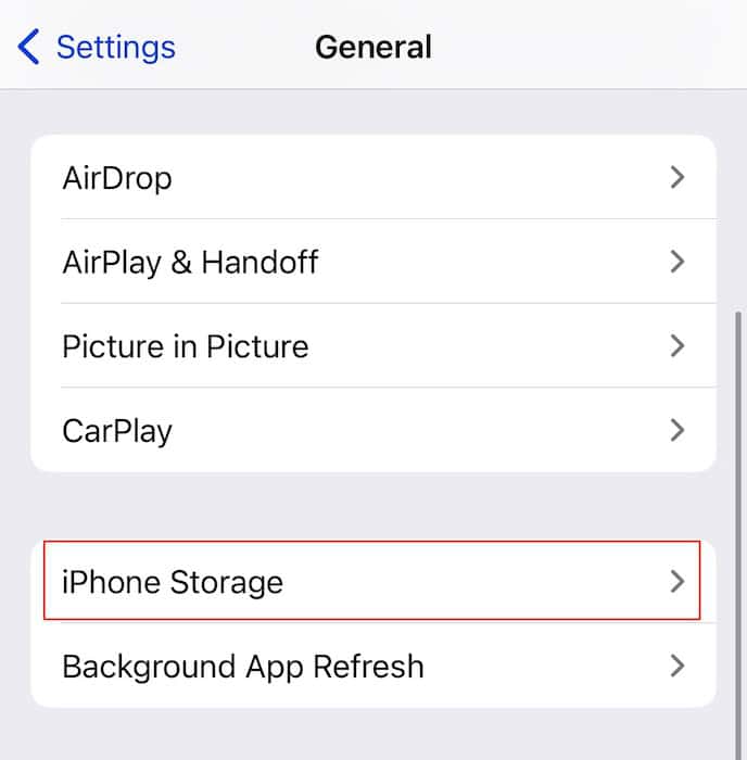 Open Settings > General and select iPhone Storage