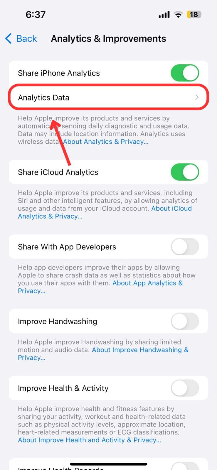 Tap on Analytics Data