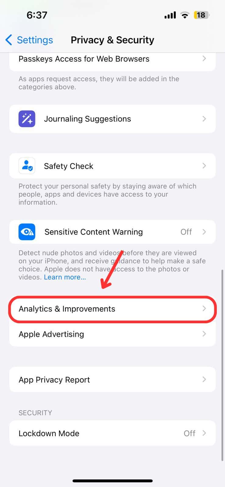 Tap on Analytics & Improvements