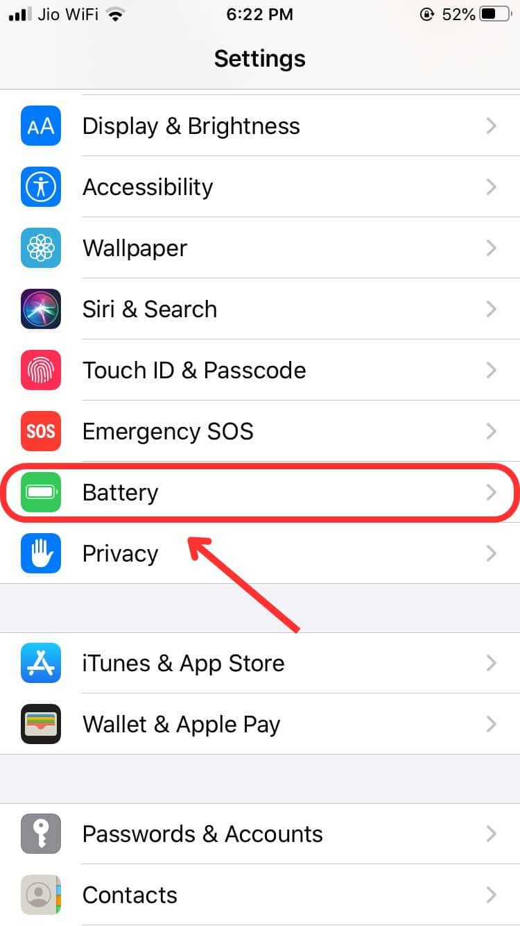 Tap on Battery