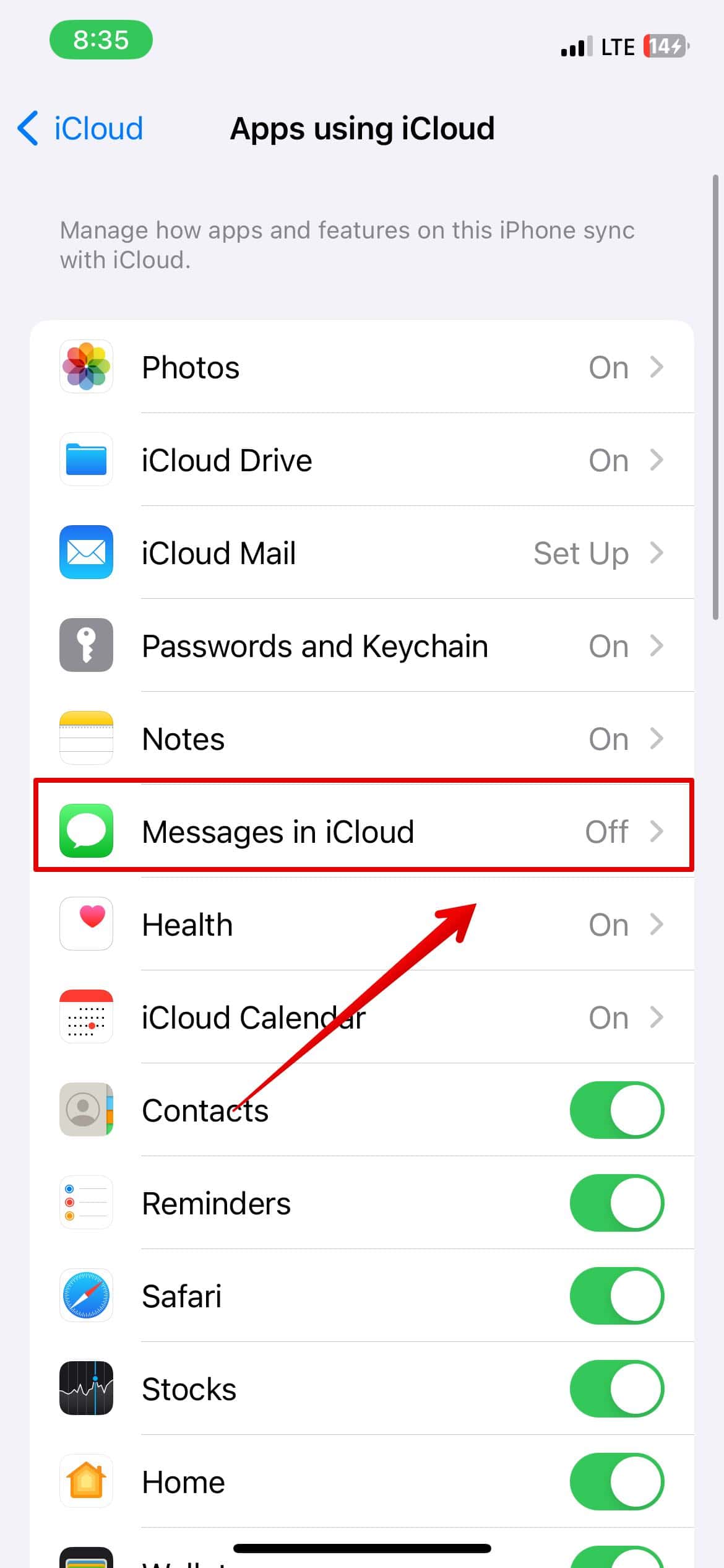 Tap on Messages in iCloud