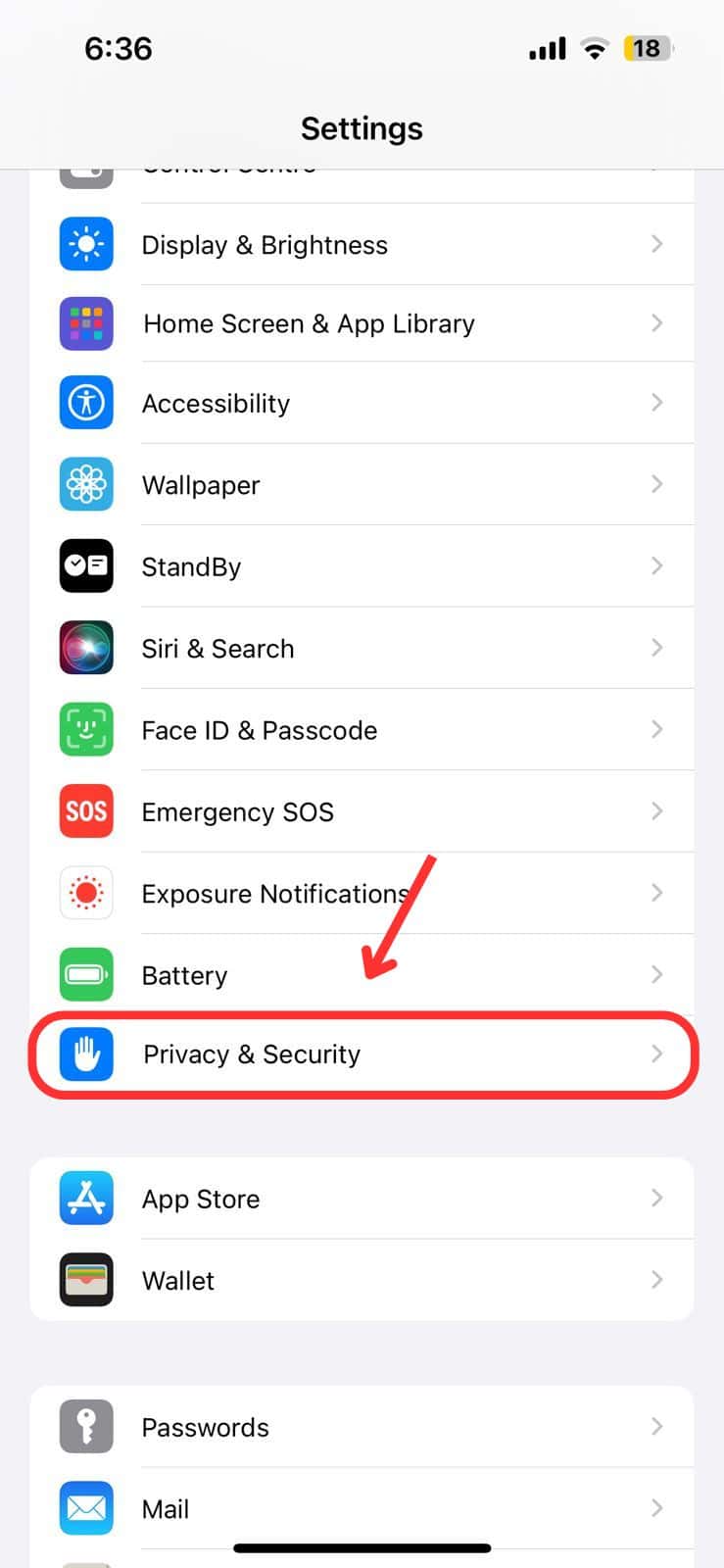 Tap on Privacy and Security