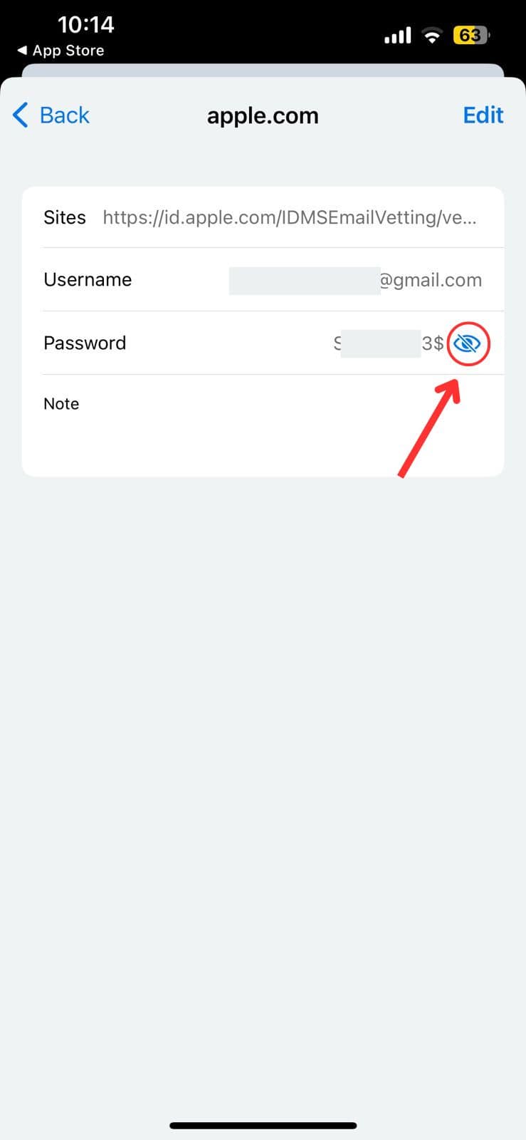 Tap on eye button to reveal password