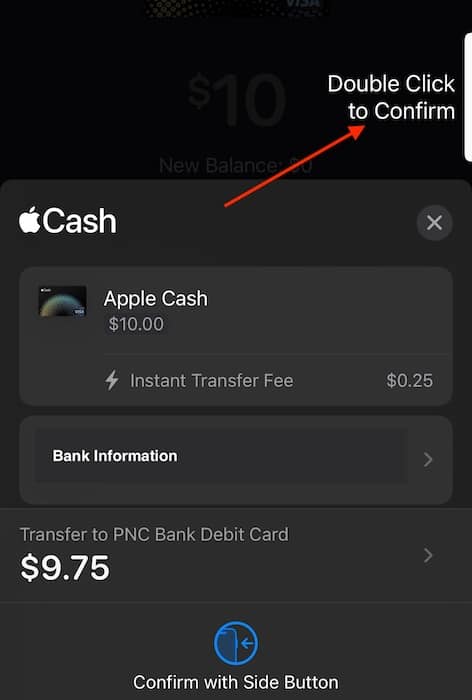 Transfer Apple Cash Bank Double Click Confirm