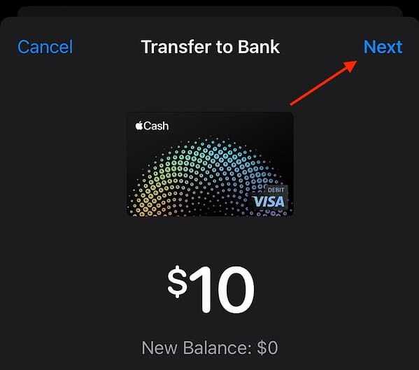Transfer Apple Cash Bank Tap Next