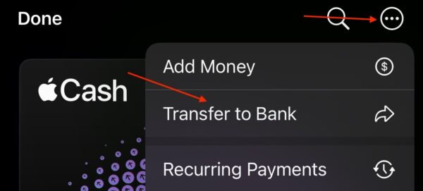 Transfer Apple Cash Bank Tap Transfer to Bank
