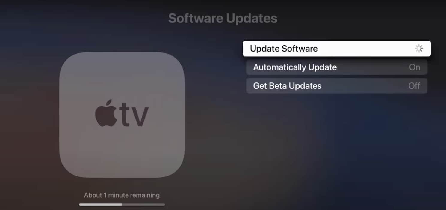 Clicking the Update tvOS Settings on Apple TV