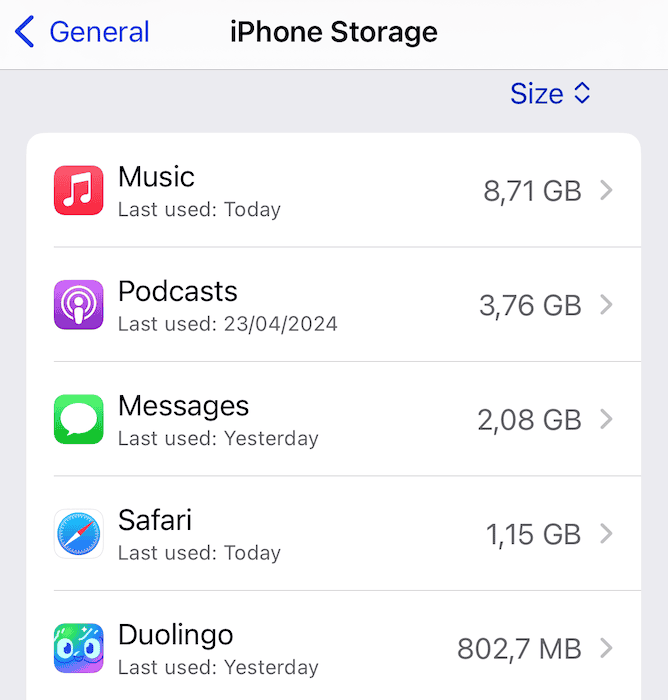 Choose the different iPhone apps in your storage