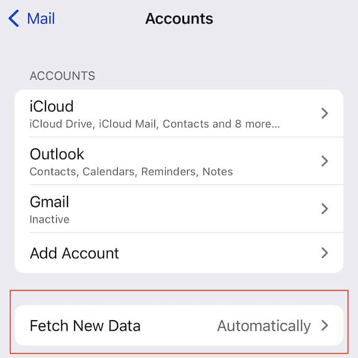 Press Fetch New Data in Settings ></noscript> Mail