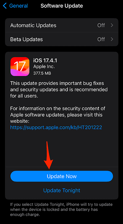 ios 17 4 1 update button