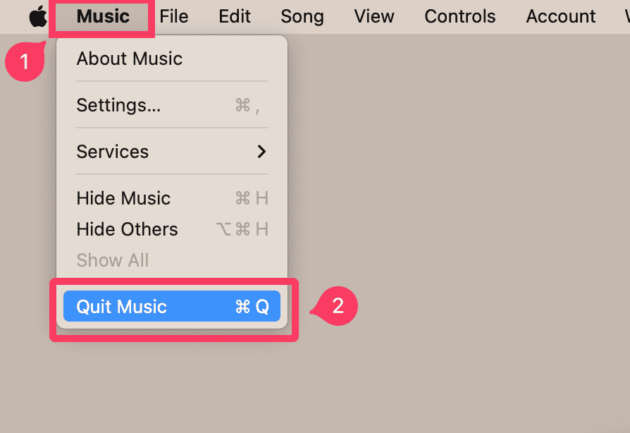 Quit Music app on Mac