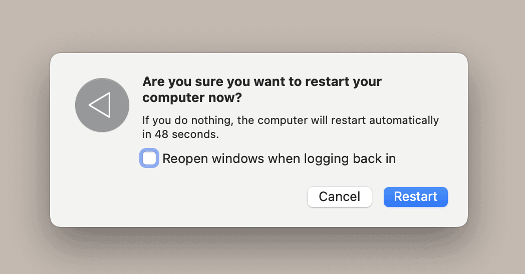 Press Restart button to restart Mac