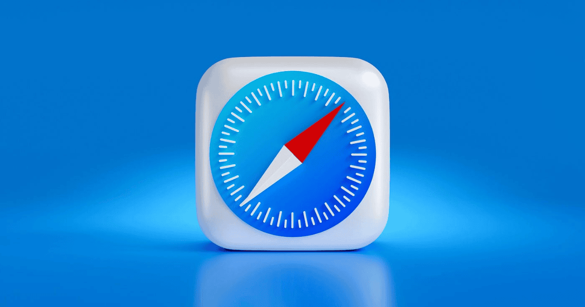 A Safari icon over a blue background