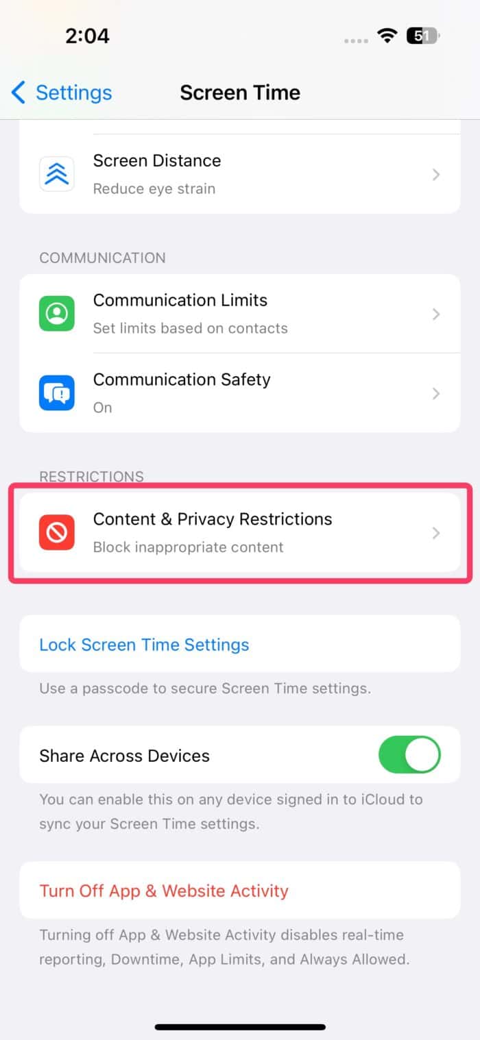 Go to Content & Privacy Restrictions
