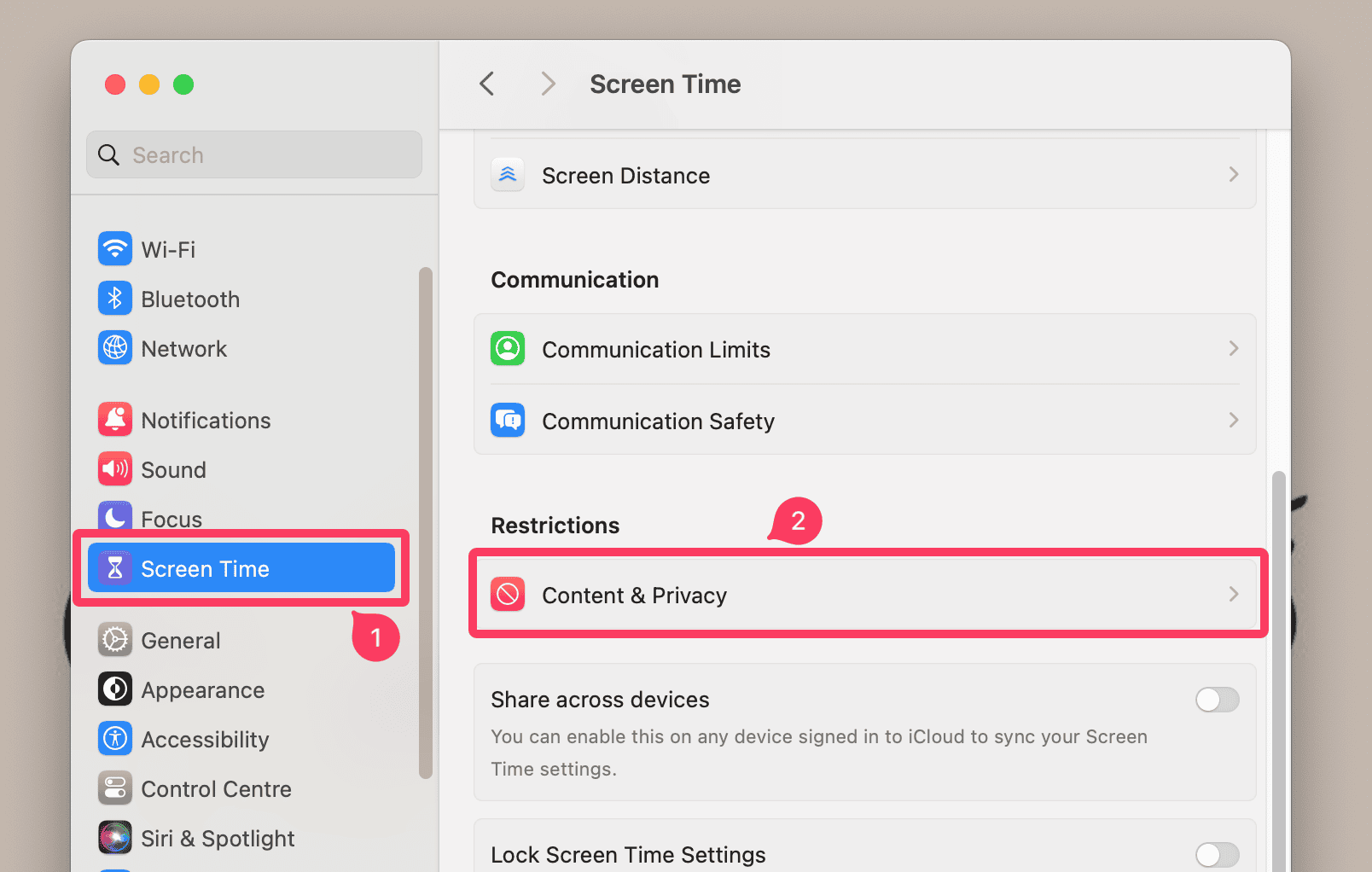 Select Content & Privacy in the Screen Time app