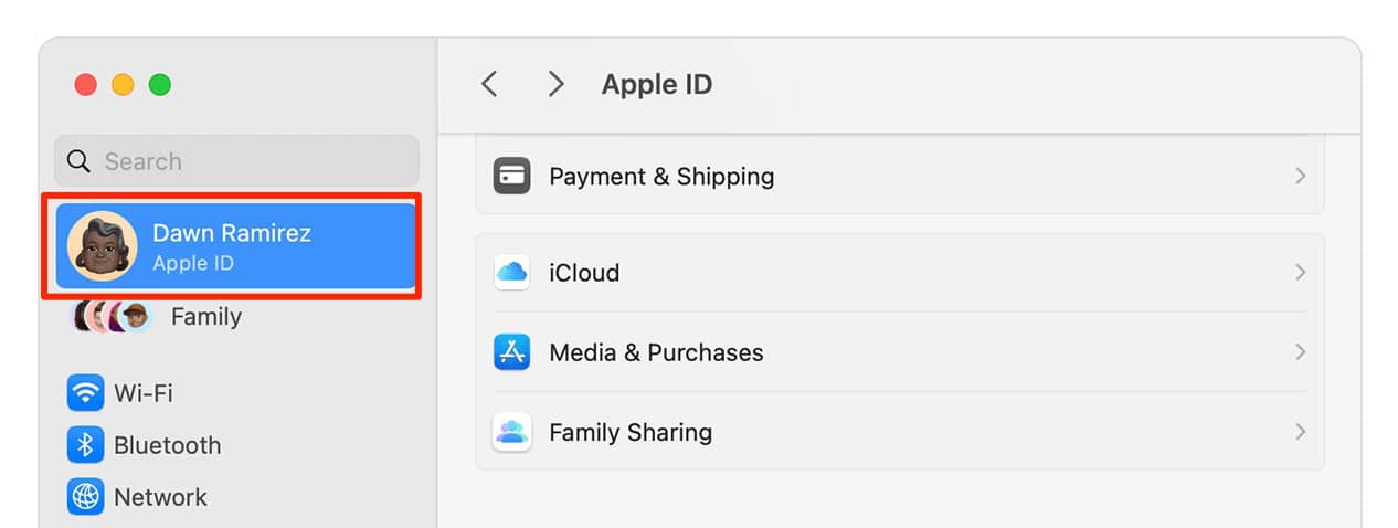 Select your Apple ID in the left-hand corner