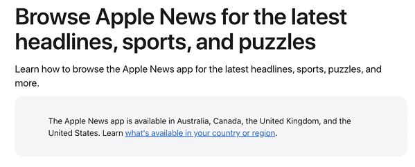 List of regions in which Apple News is available
