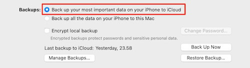 back up your iphone to icloud in finder