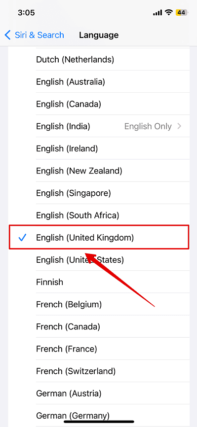 Choose UK English