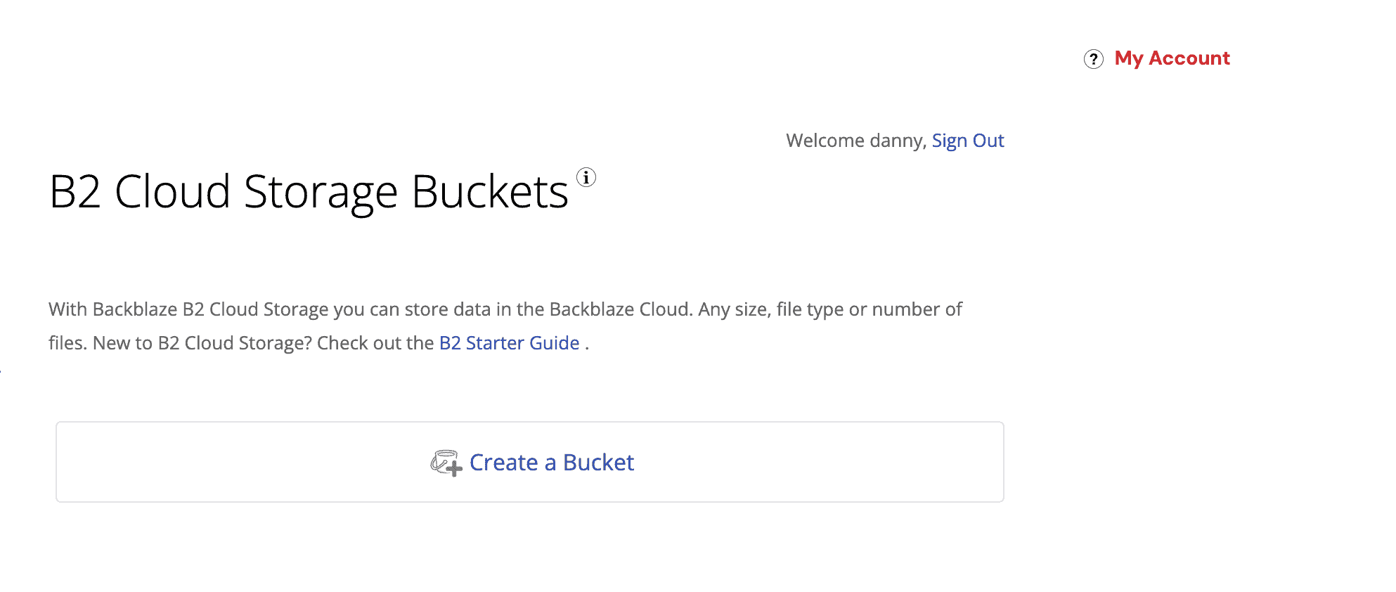 The option to create a bucket in Backblaze
