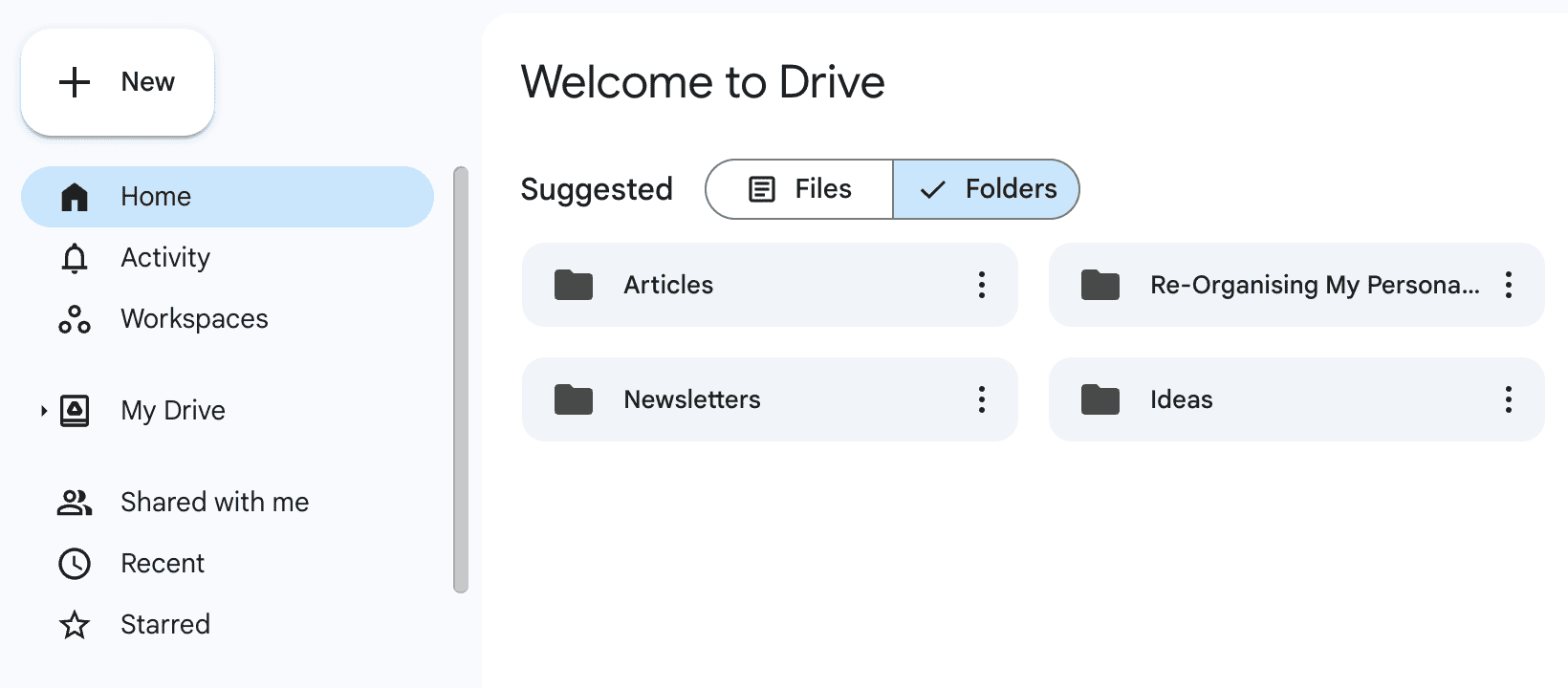 The interface on Google Drive