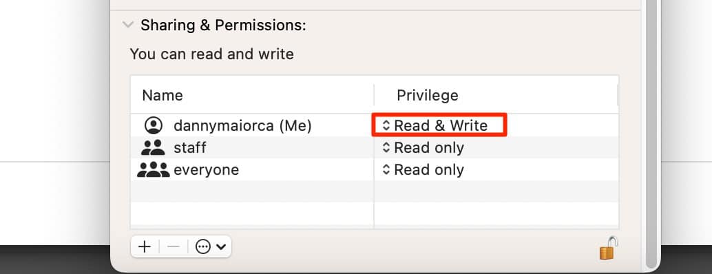 Change Mac editing permission to Read & Write