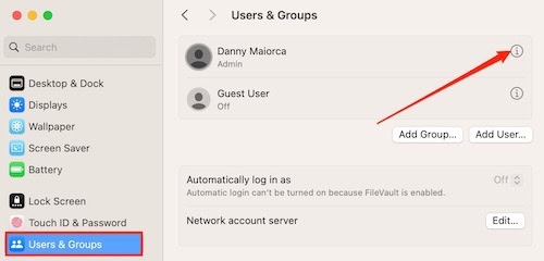 Go to Users & Groups > Information Icon in System Settings