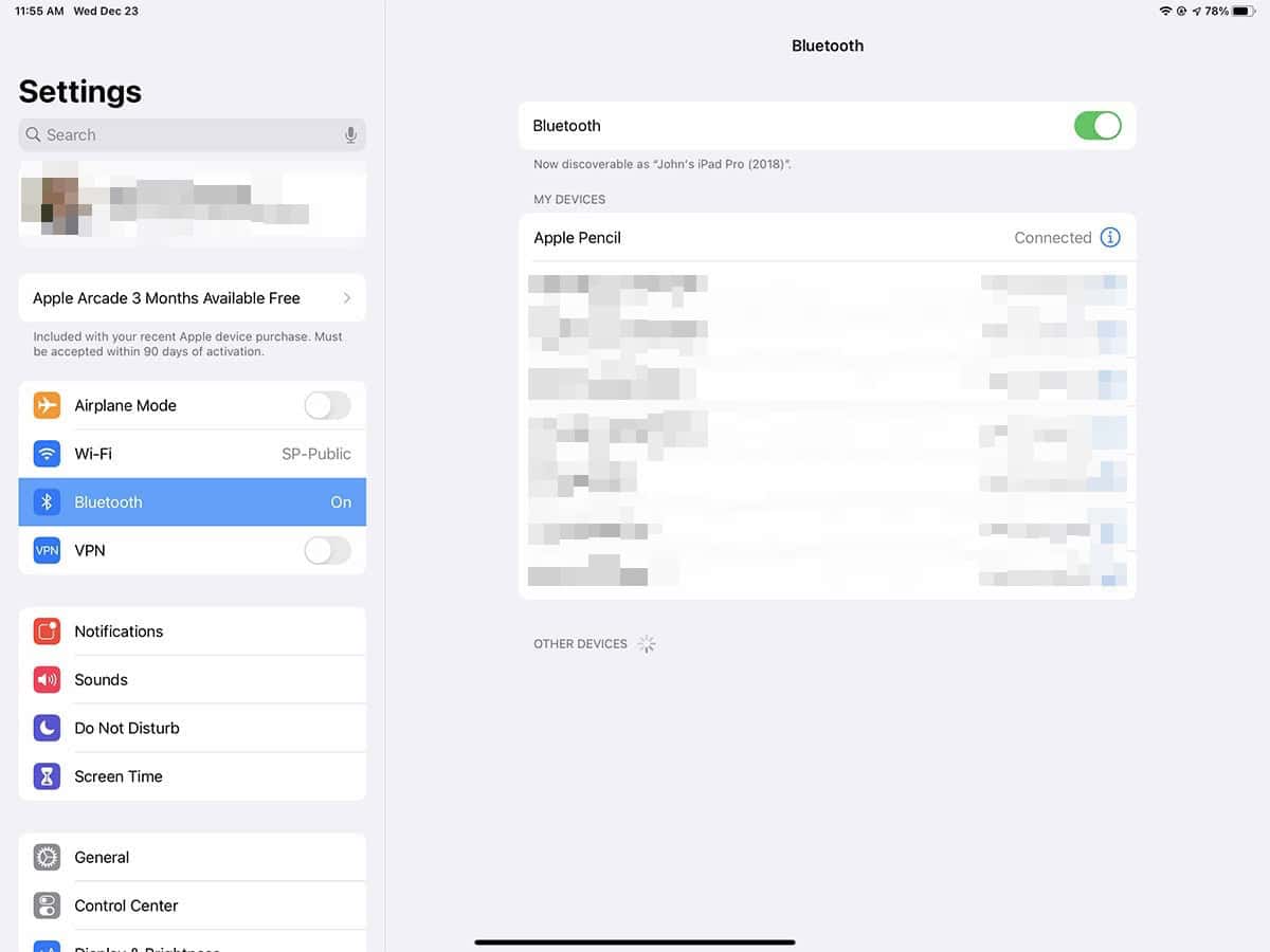ipad Bluetooth settings