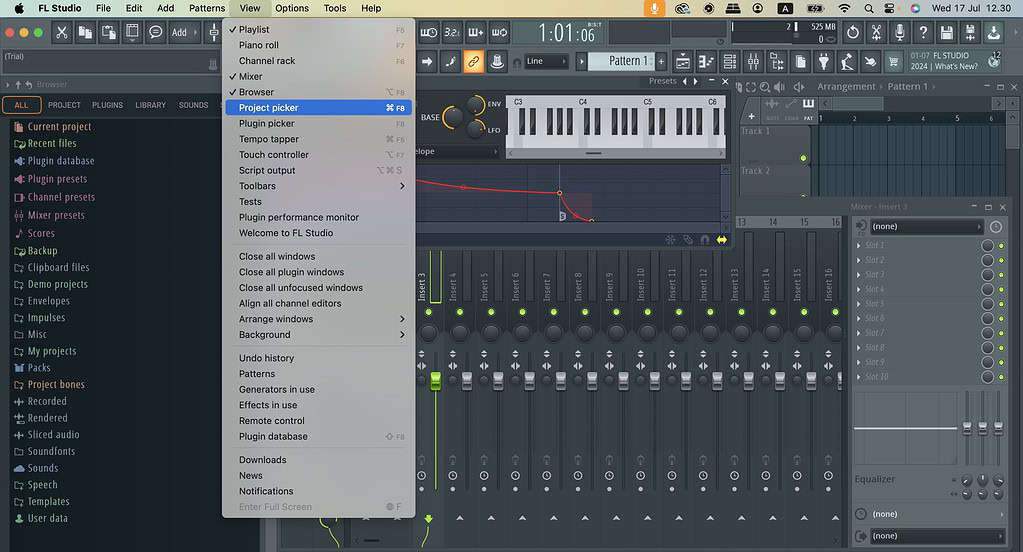 the project picker window in fl studio