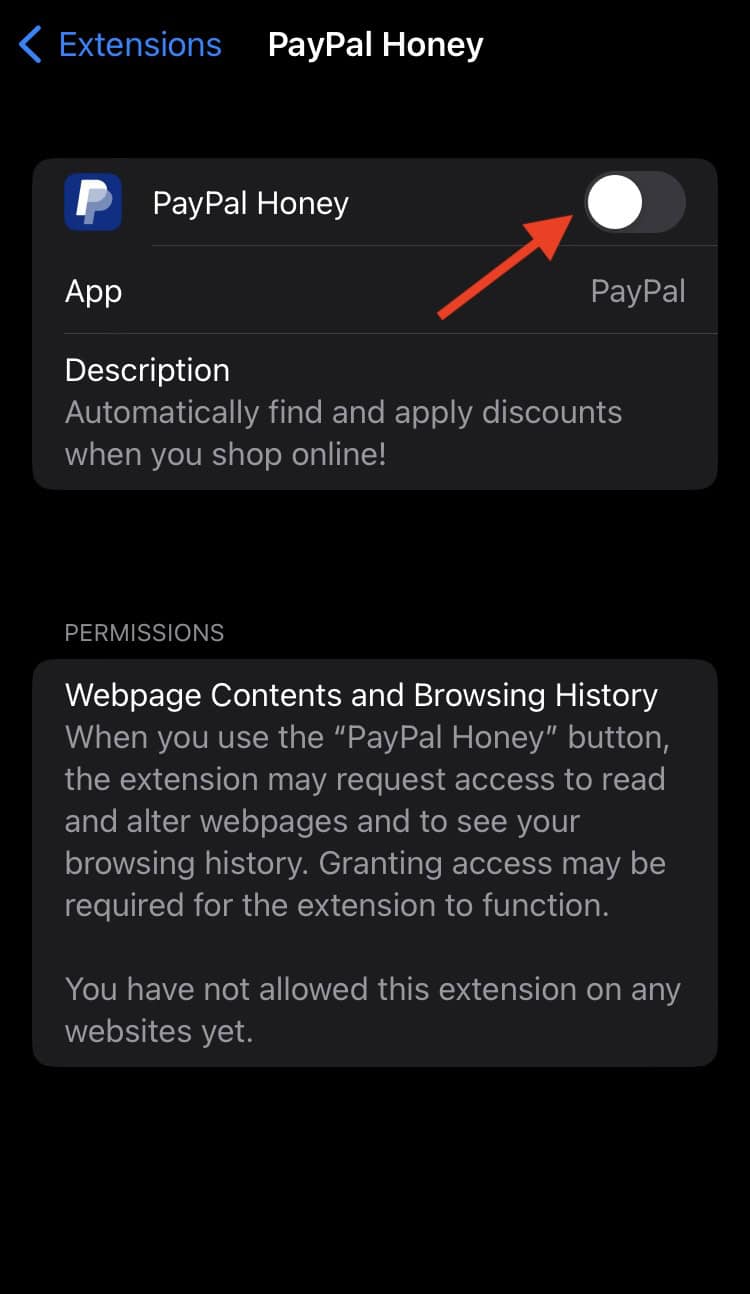 how to turn off Safari Extensions