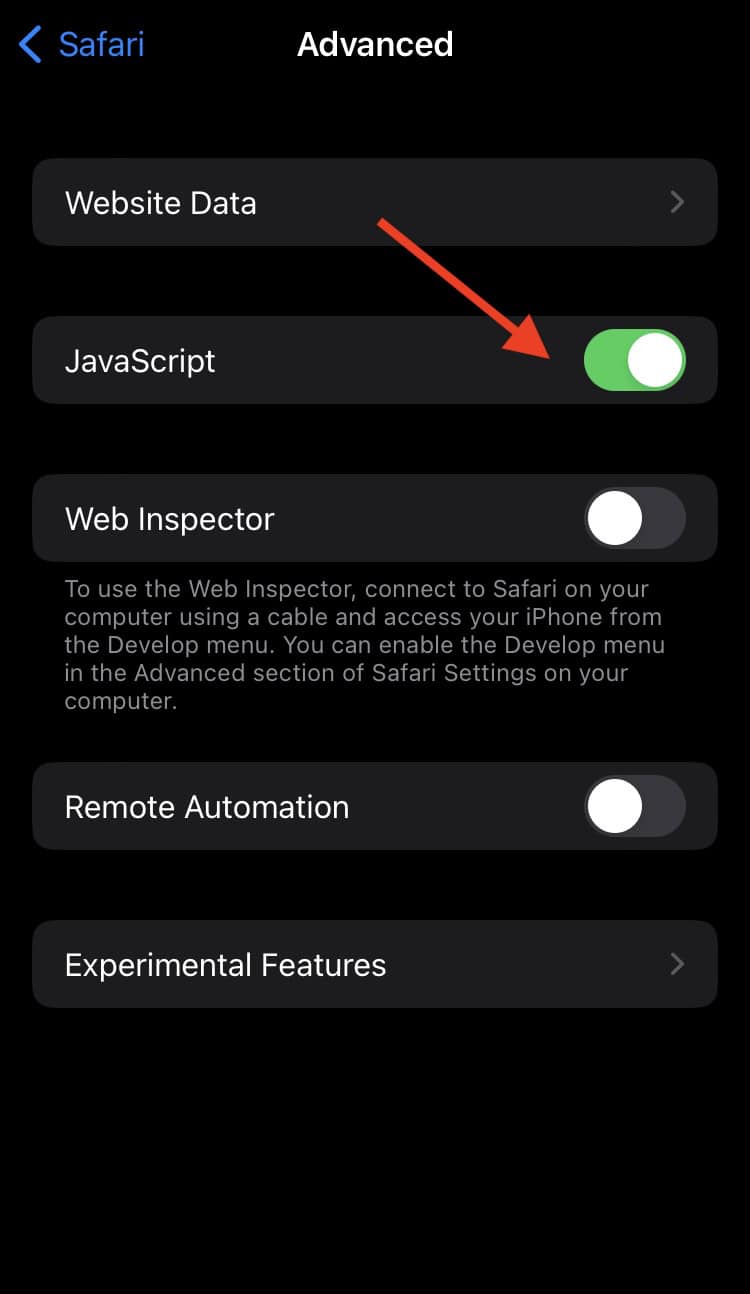 how to enable Javascript on Safari