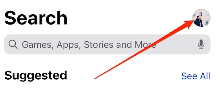 Select your profile icon in the iOS App Store