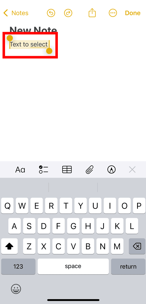 Highlighted text in the Notes app