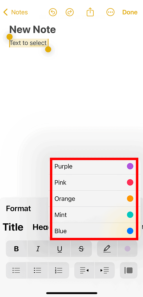Select the color you want to highlight the text with