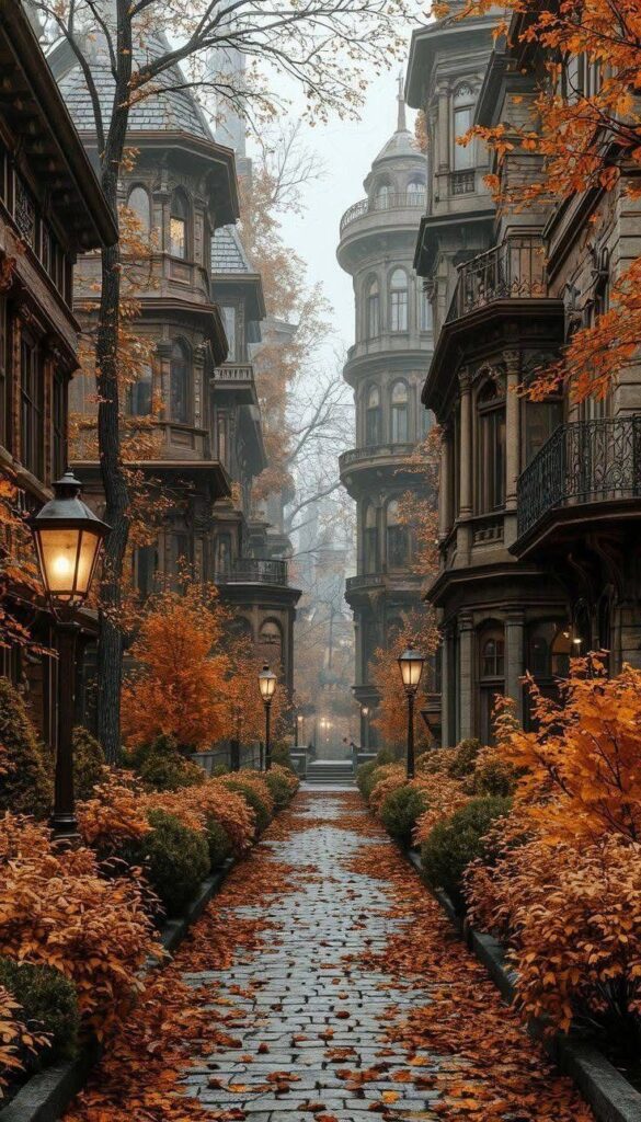 Victorian Fall Street Wallpaper